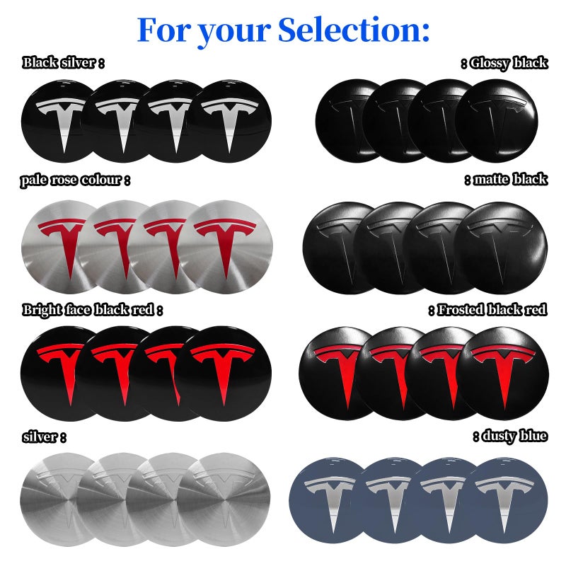 Knomix 4 عبوات من الألومنيوم المقاوم للماء لغطاء العجلة ملصق شعار مركزي لطراز Tesla 3 موديل Y 56 مم Hubcaps غطاء حافة العجلة (خلفية سوداء غير لامعة + شعار أحمر) - Image 2